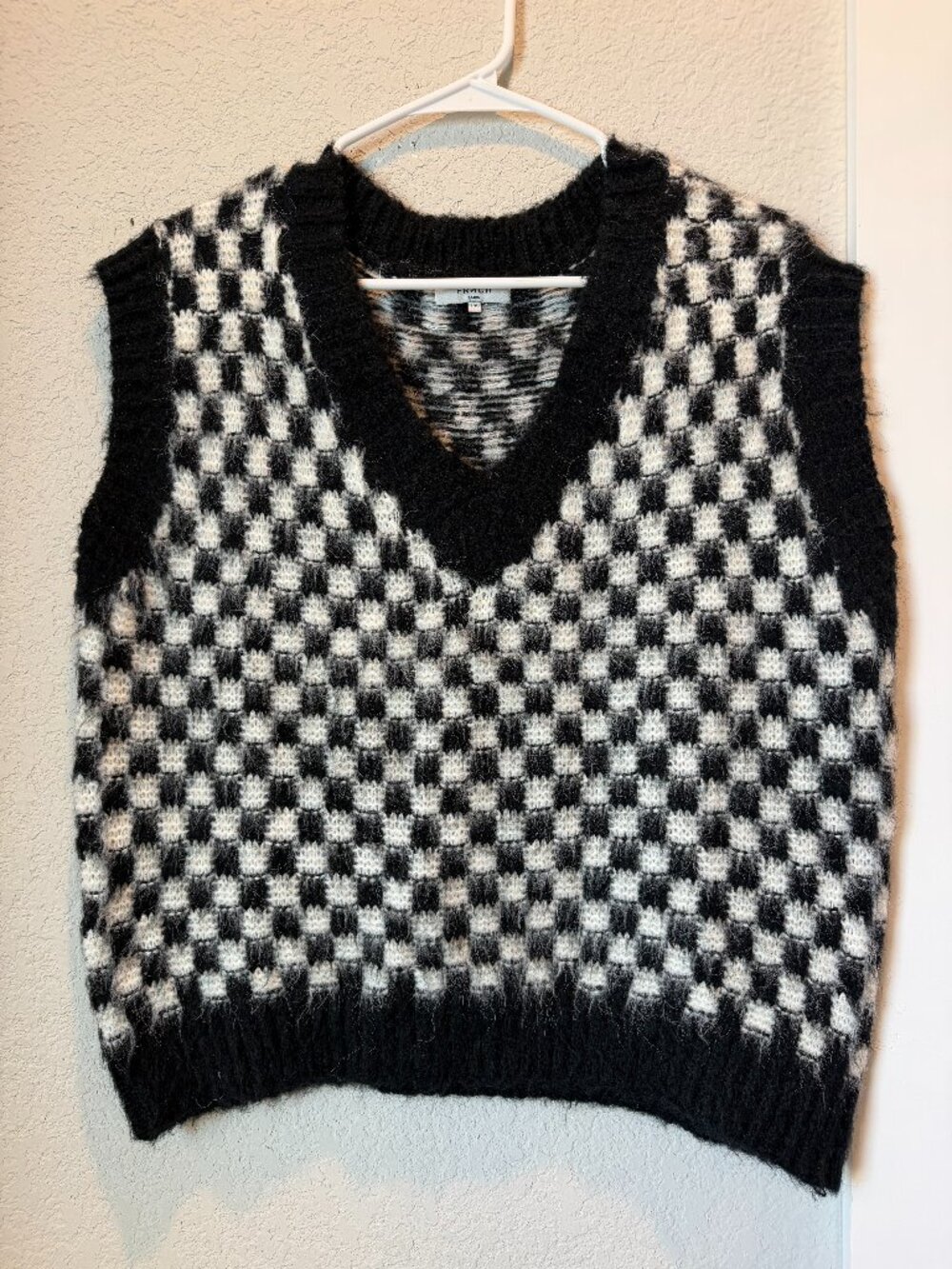 FRNCH Black White Checkered Print Sweater Vest Size S/M